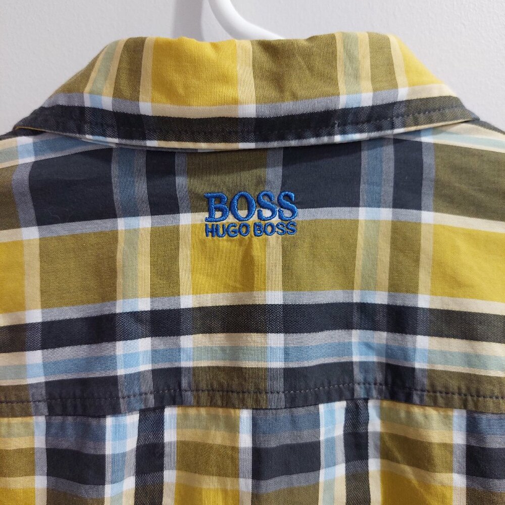 Hugo Boss Men's M Orange Casual Button-down Windowpane 100% Cotton